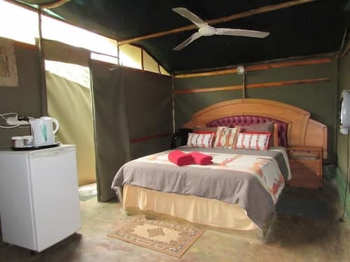 3 bed Bush-tent Under 3 Trees, for Couple Plus Chaperone Free Lionhyena Sounds